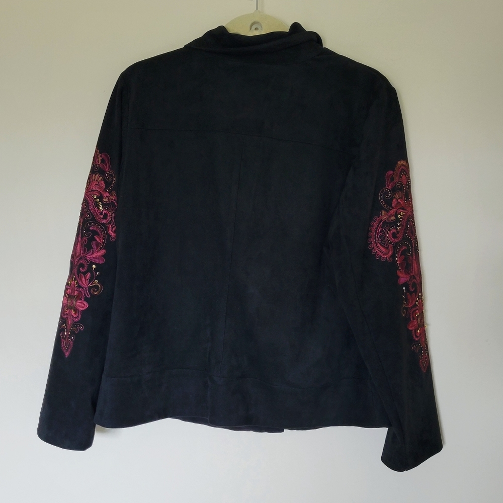Chicos Sueded Embroidered-Sleeve Moto Jacket - Picture 7 of 11